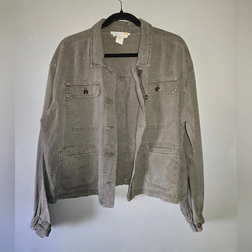 C&C California Olive Green Linen Utility Jacket Large Lightweight Capsule‎ Layer